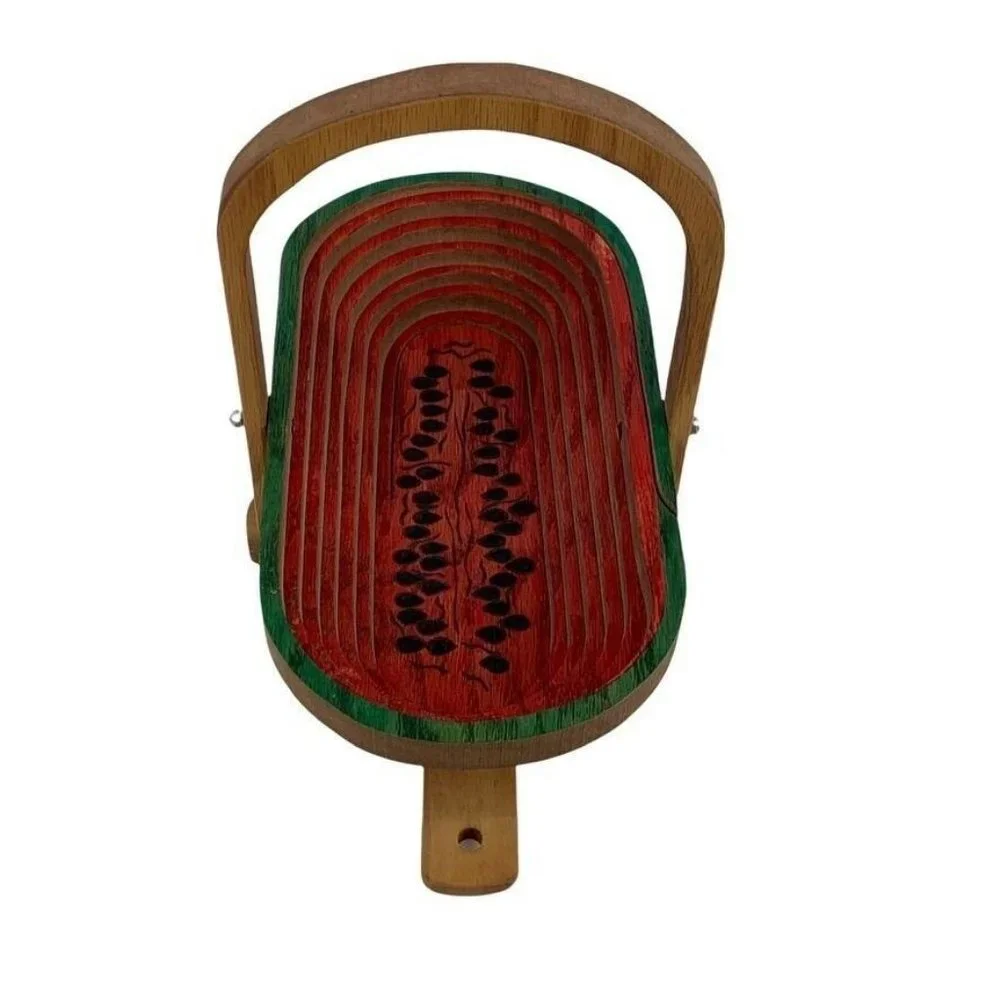 Pop Up Watermelon Basket w/ Handle Collapsible Wooden Handmade Summer Signed GPA